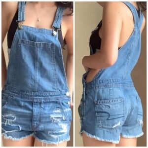 American Eagle Distressed Denim Jean Shortalls Size S